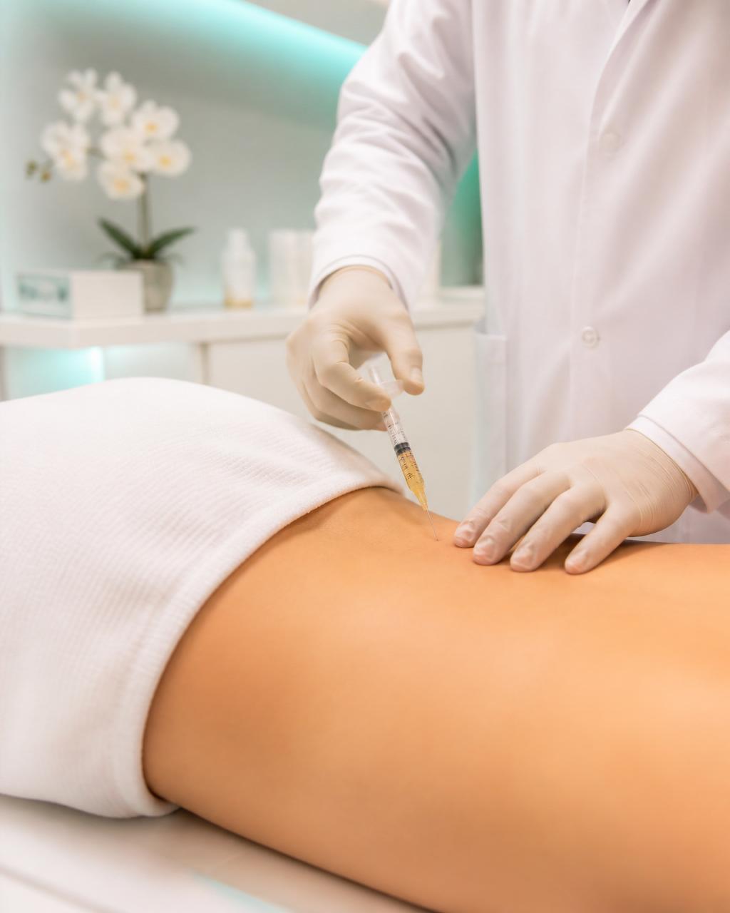 Physician performing a lower back stem cell therapy application at Vita Cell
